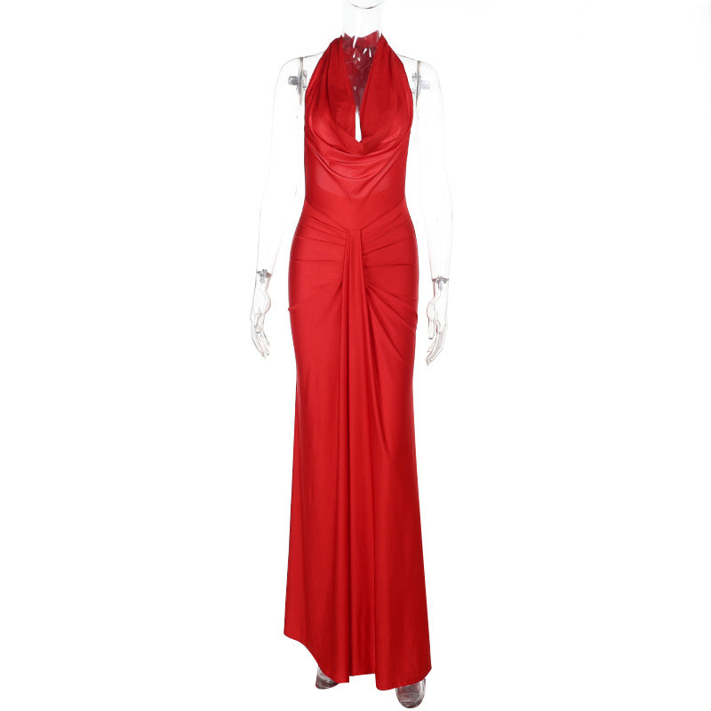 Damen Elegantes Maxikleid mit schmeichelndem Schnitt und tiefem V-Ausschnitt Drune