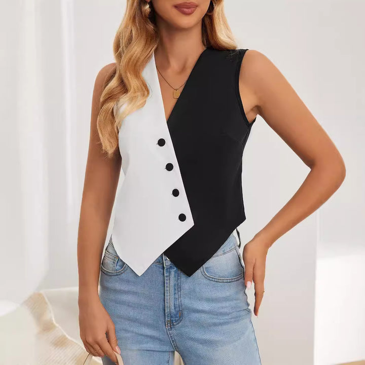 Damen asymmetrisches Hemdwesten-Design mit Knopfdetails Drune