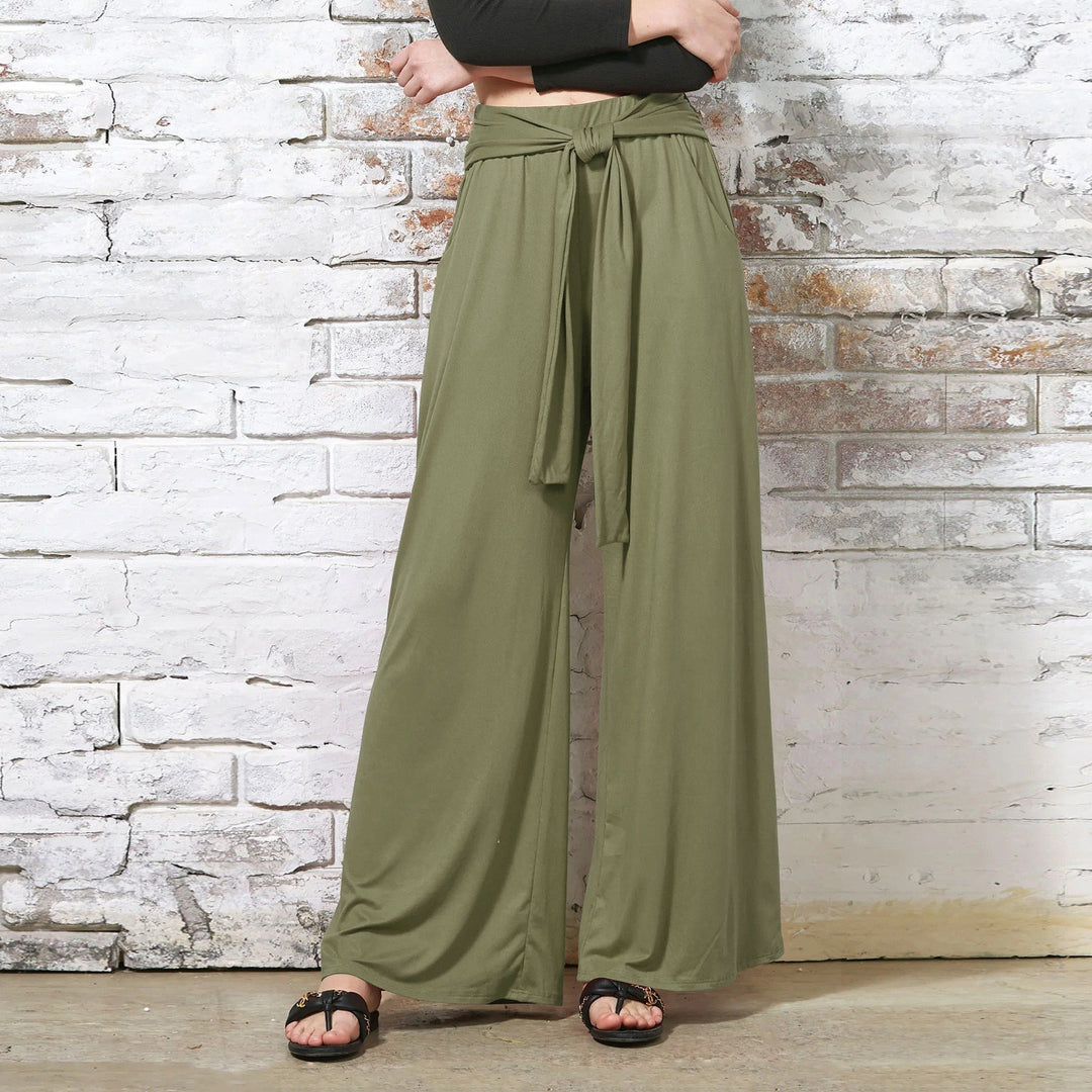 Damen Bequeme und stylische Weite Hose mit Taillengürtel Drune