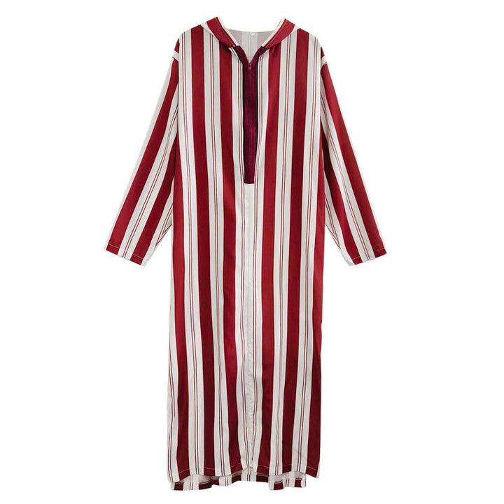 Damen nan langes Kapuzen-Hemdkleid mit frontalem Reißverschluss und senkrechtem Streifenmuster Drune