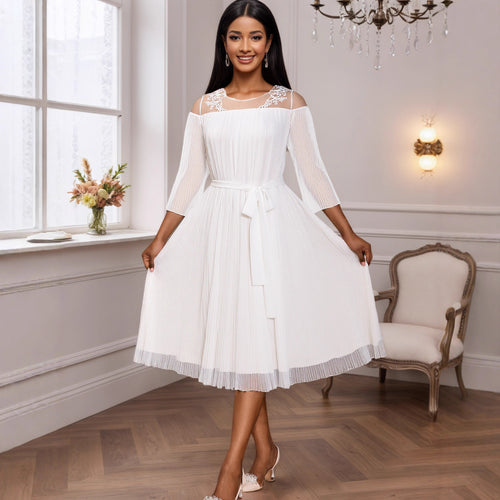 Damen festliches Faltenkleid mit Spitzenakzenten Drune