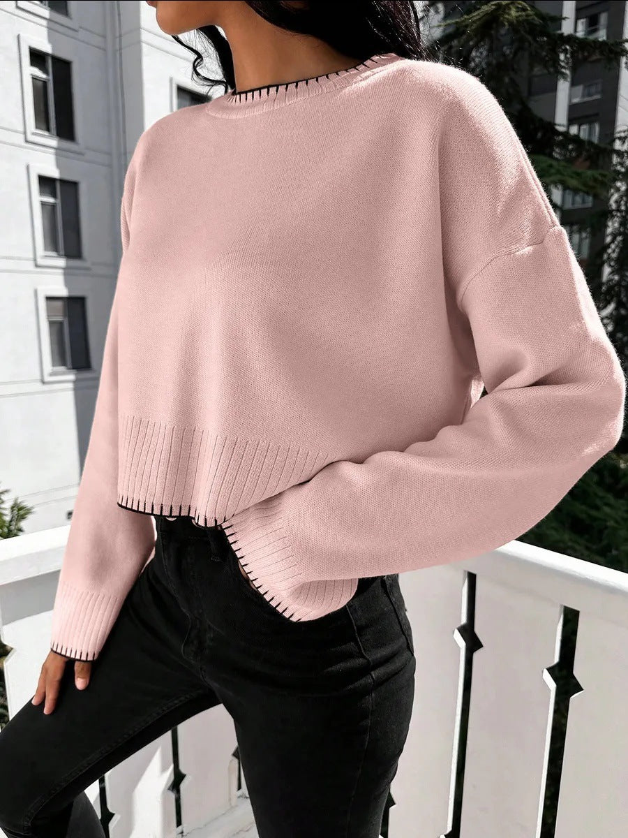 Damen lässiger cropped Pullover mit feinem Rippenstrick Drune