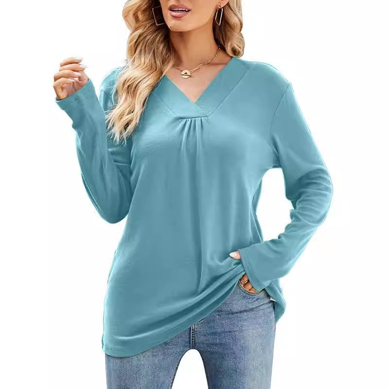Damen V-Ausschnitt Langarmshirt mit asymmetrischem Schnitt Drune