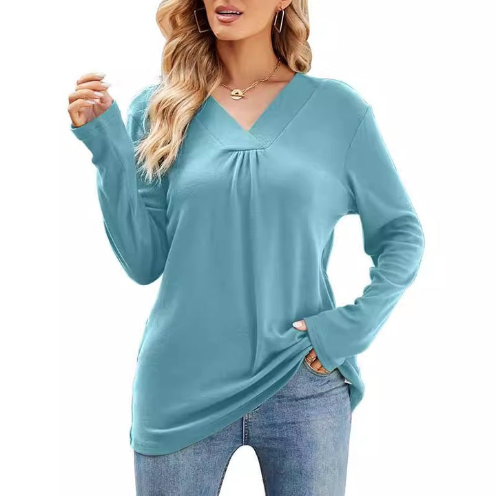 Damen V-Ausschnitt Langarmshirt mit asymmetrischem Schnitt Drune