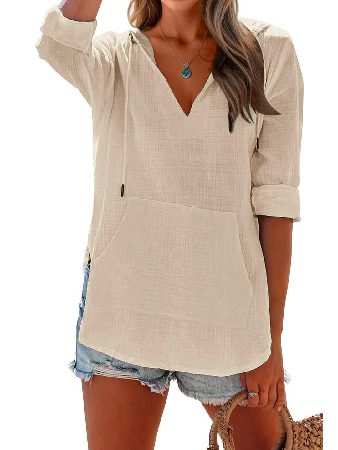 Damen Legere Bluse mit Kapuze Drune