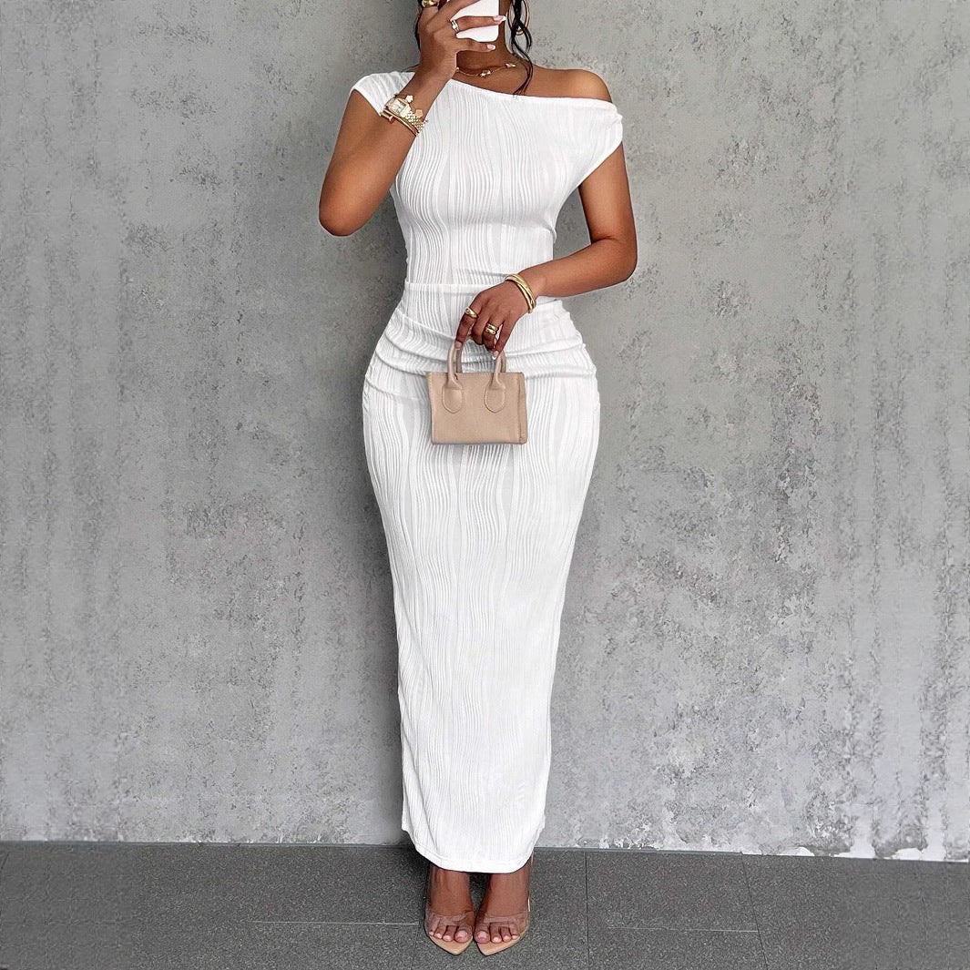 Damen Figurbetontes Maxikleid mit asymmetrischem Ausschnitt und Faltenwurf Drune