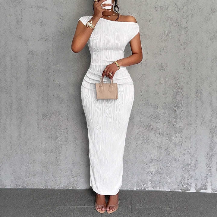 Damen Figurbetontes Maxikleid mit asymmetrischem Ausschnitt und Faltenwurf Drune