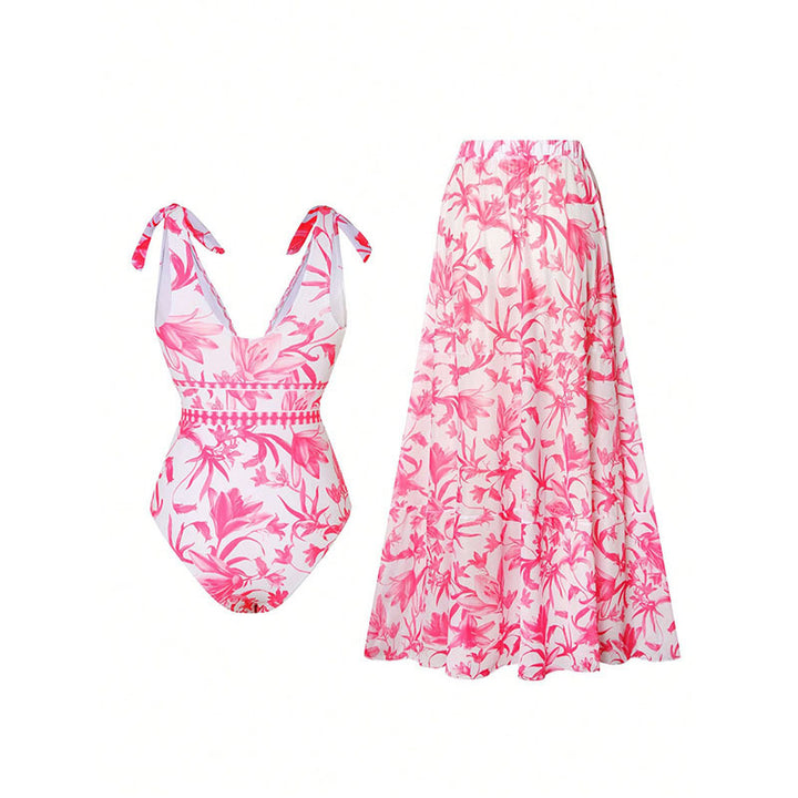 Damen Badeanzug-Set mit floralem Design und passendem Rock Drune