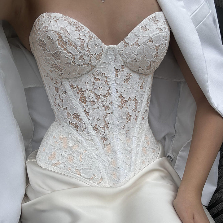 Damen Spitzen-Bustier-Corsage mit Herz-Ausschnitt Drune