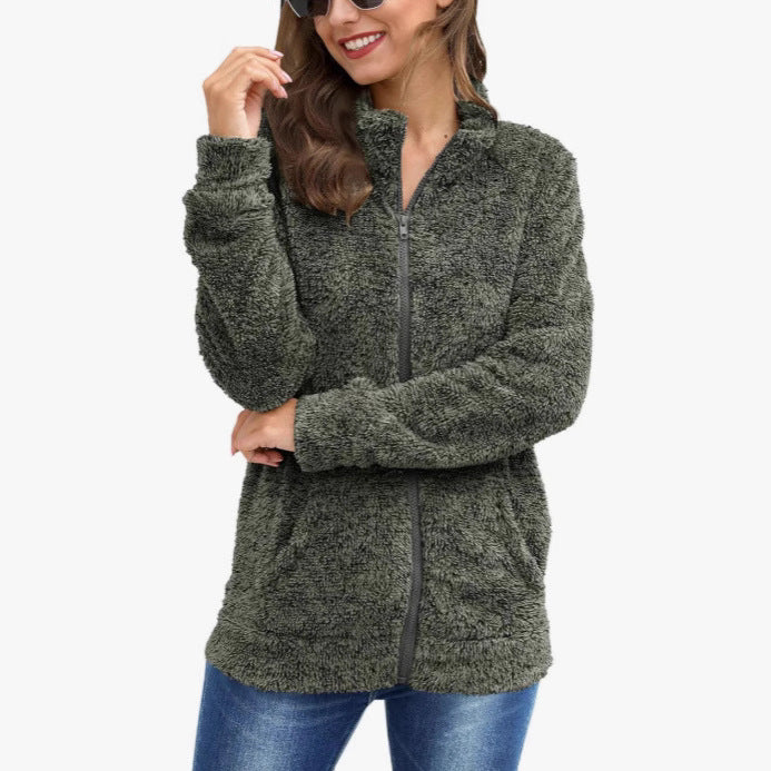 Damen Kuscheljacke mit durchgehendem Reißverschluss und weichem Plüschstoff Drune