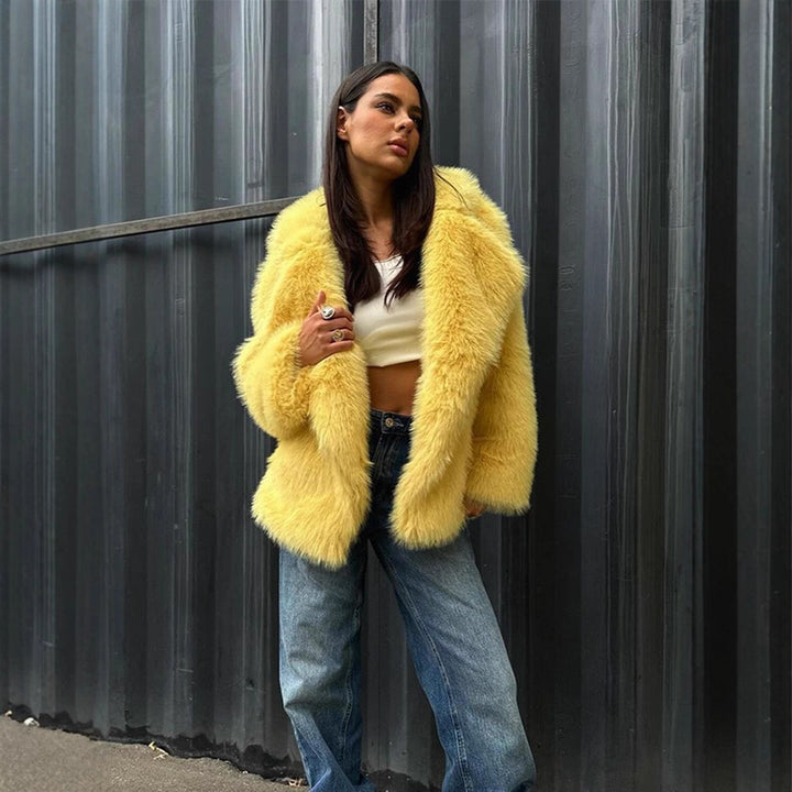 Damen Kuscheliger Oversize Kunstfellmantel Drune