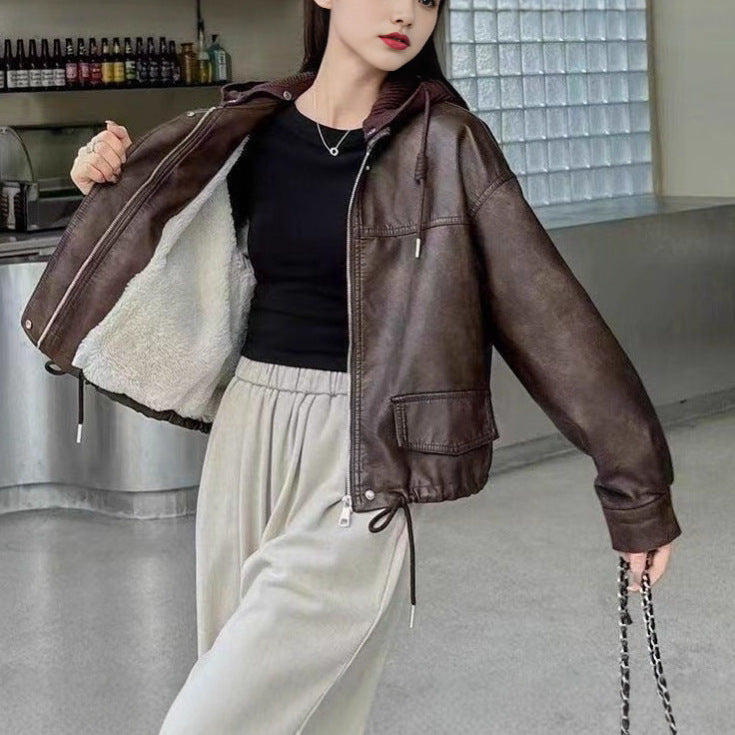 Damen lässige Kunstlederjacke Drune