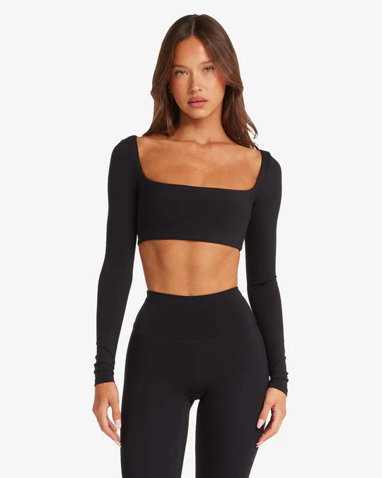 Damen Sportliches Langarm Crop-Top Drune