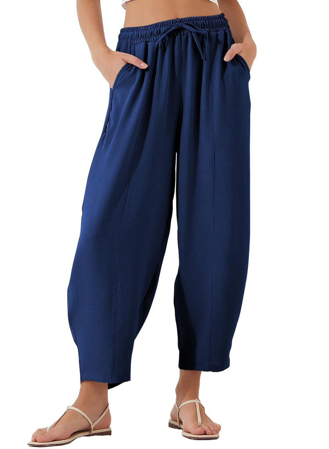 Damen Bequeme, weit geschnittene Sommerhose mit elastischem Bund und seitlichen Taschen Drune