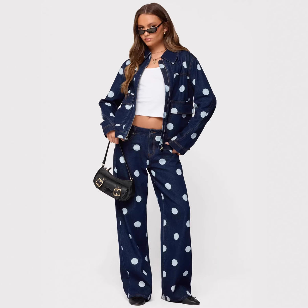 Damen Polka-Dot Denim-Set mit lässiger Schnittführung und angesagten Details Drune