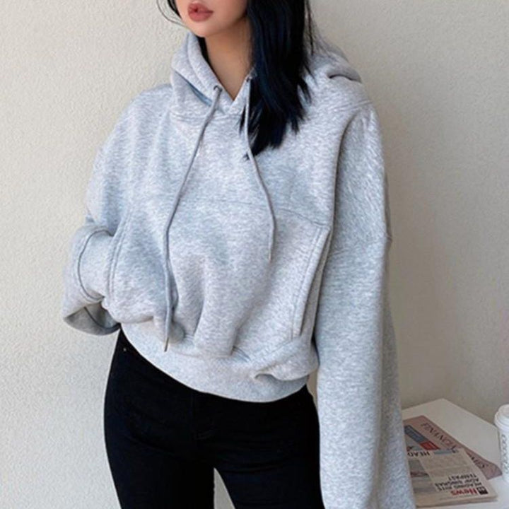 Damen lässiger cropped Hoodie mit Kängurutasche Drune