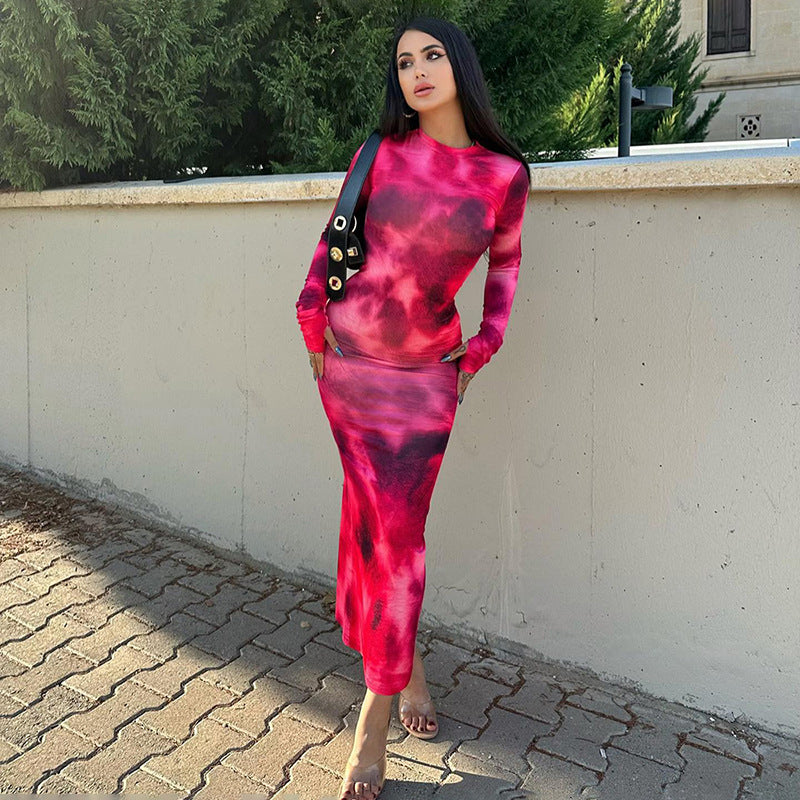 Damen Langarm-Maxi Kleid mit tiefer Ausschnitt Drune