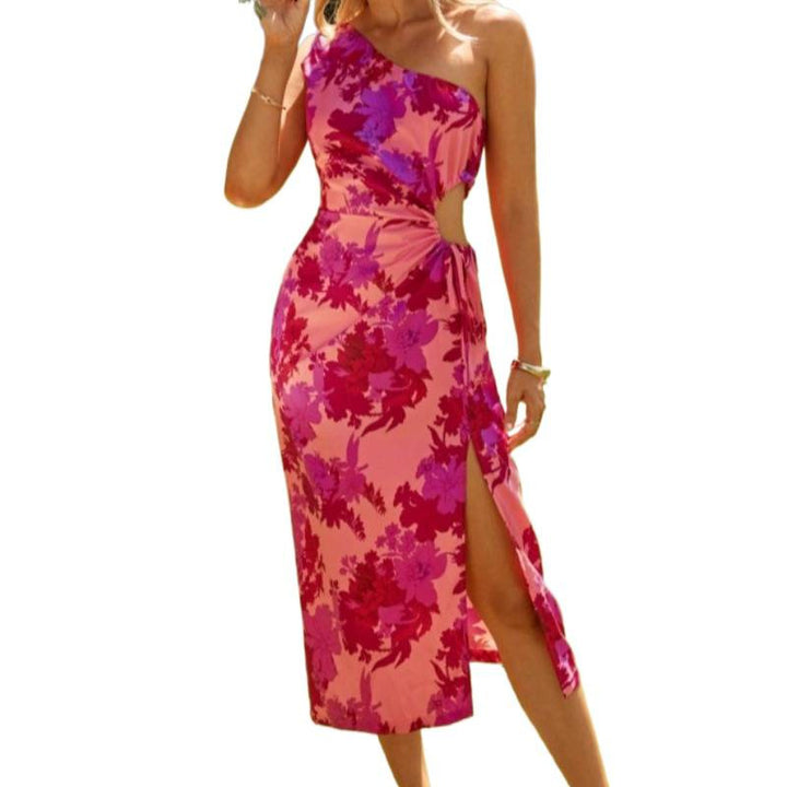 Damen Midikleid mit asymmetrischem Schnitt und Chevron-Muster Drune