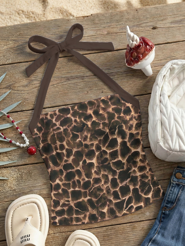 Damen Neckholder Top mit verspieltem Leopardenmuster Drune