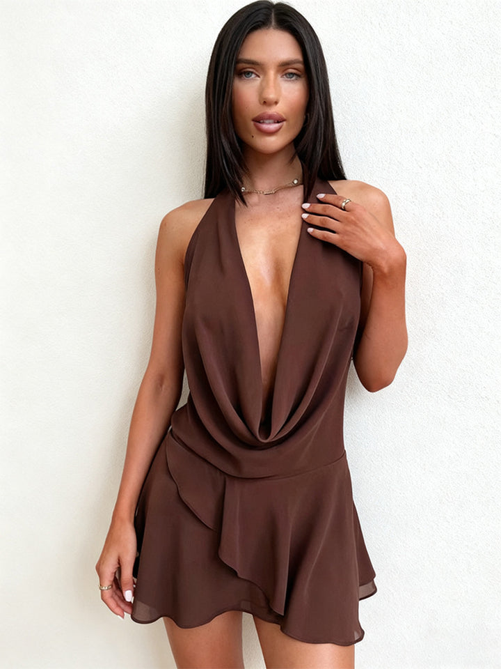 Damen Elegantes und luftiges Etuikleid mit tiefem Ausschnitt Drune