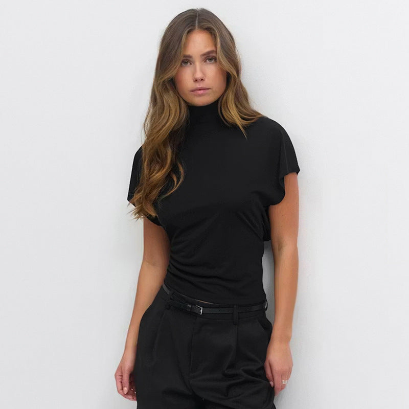 Damen Cropped Oberteil mit hochgeschlossenem Kragen und voluminösen Ärmeln Drune