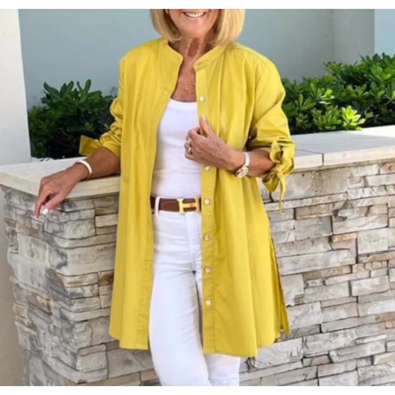 Damen luftiger Longblazer mit elastischen Ärmeln Drune
