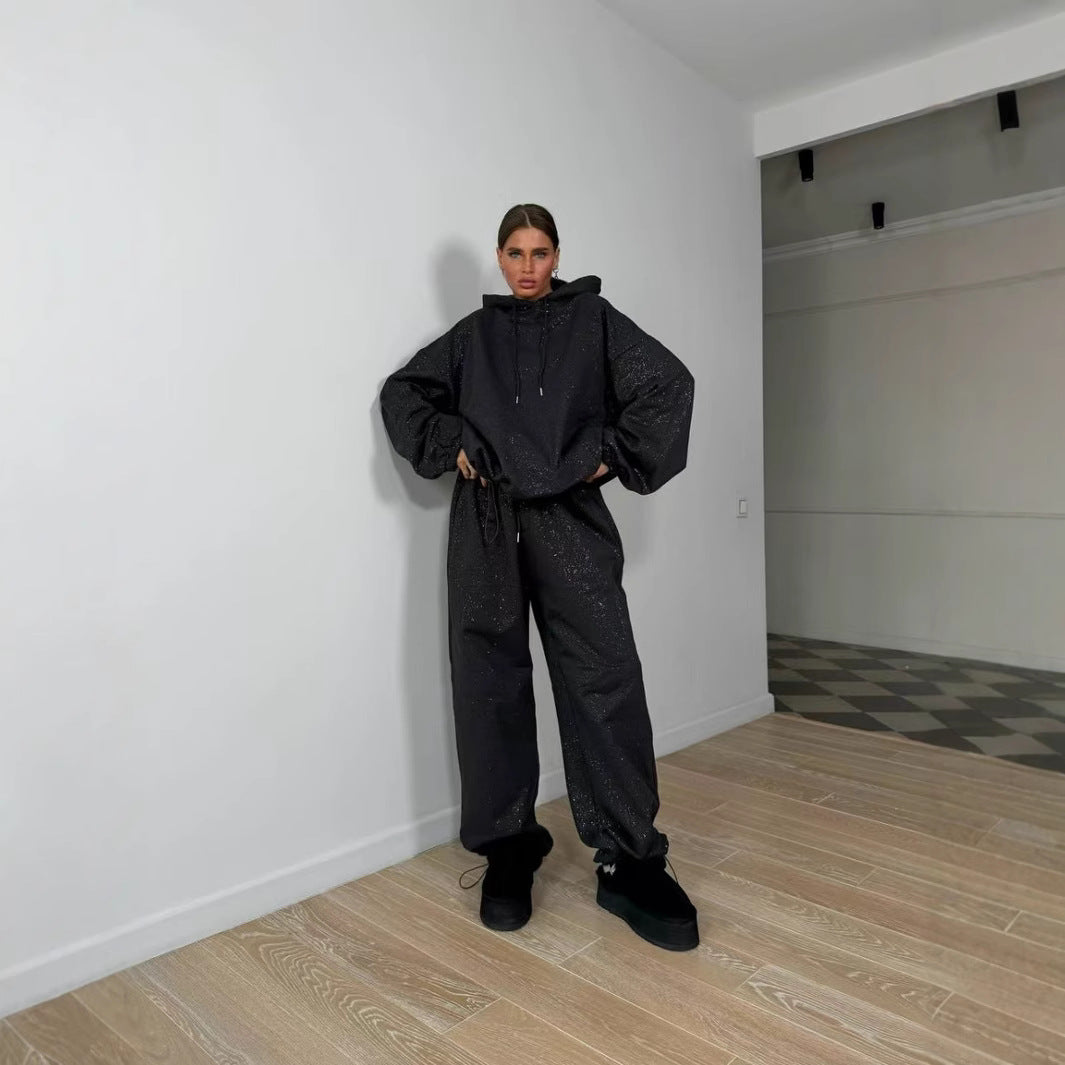 Damen Urbaner Oversized Sweatanzug mit glitzernden Akzenten Drune