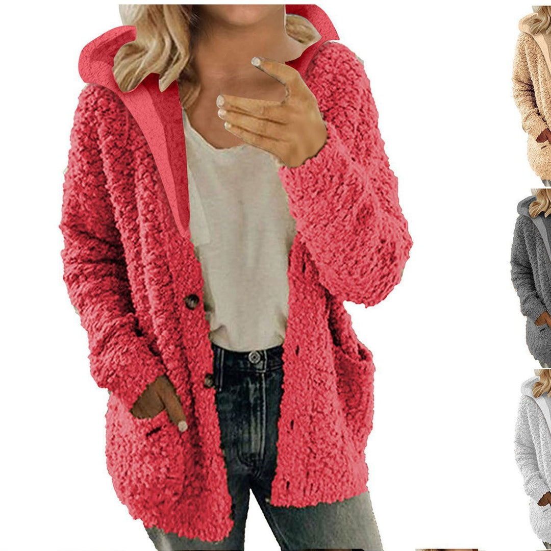Damen kuschelige Fleecejacke mit Kapuze und praktischen Taschen Drune