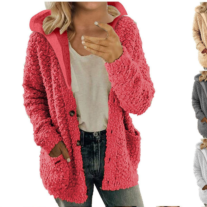 Damen kuschelige Fleecejacke mit Kapuze und praktischen Taschen Drune