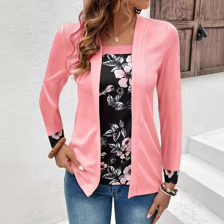 Damen Lässige Strickjacke mit floralem Akzent Drune