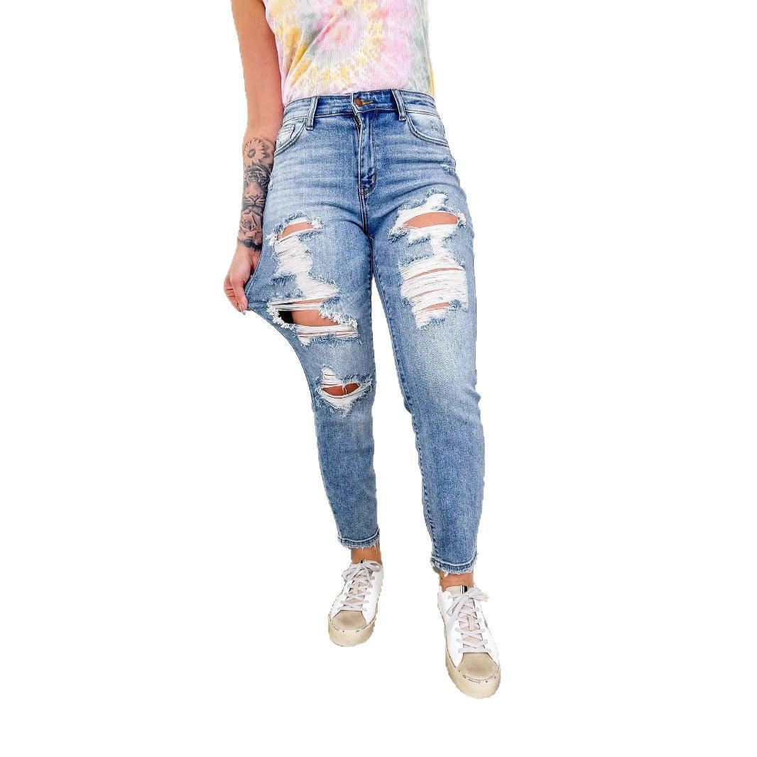 Damen Zerrissene Skinny Jeans Drune