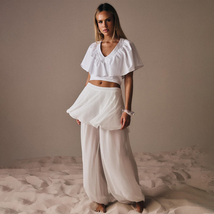 Damen Freizeit-Set mit lässigem Oberteil und weiten Hosen Drune