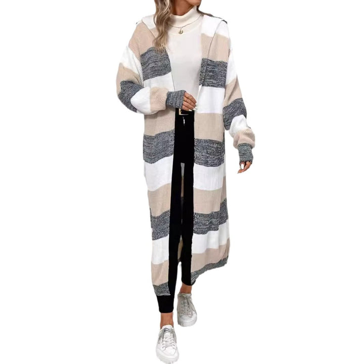 Damen Langer Strickcardigan mit modischem Streifenmuster und lässigem Schnitt Drune