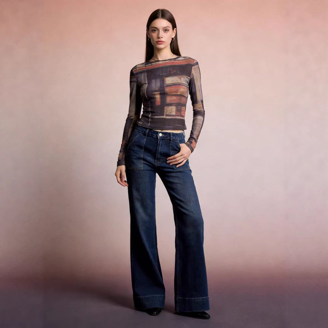 Damen High-Waist Weitbeinerhosen mit angesagtem Aufnäher Drune