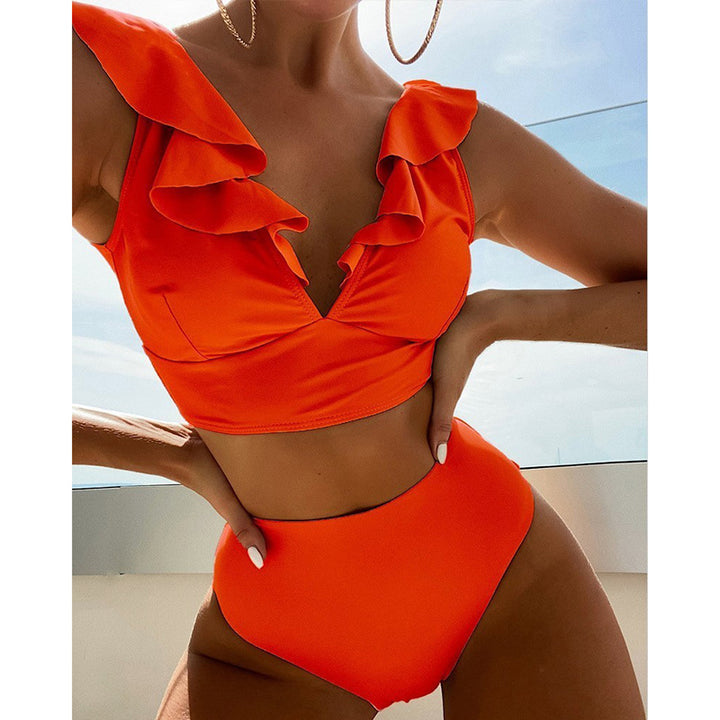 Damen Hoch tailliertes Bikini-Set mit voluminösen Rüschen Drune