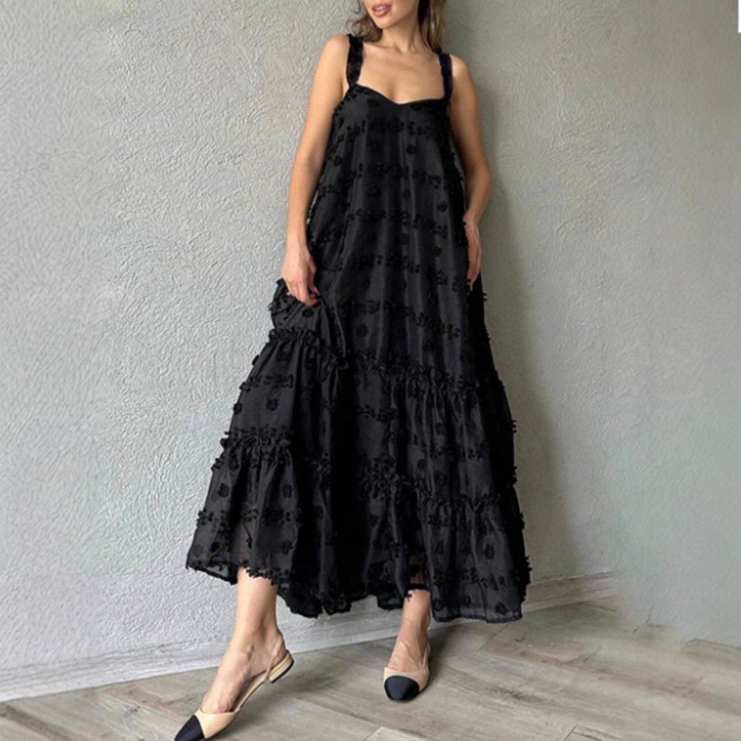 Damen Maxikleid mit Rüschen und floralen Applikationen Drune