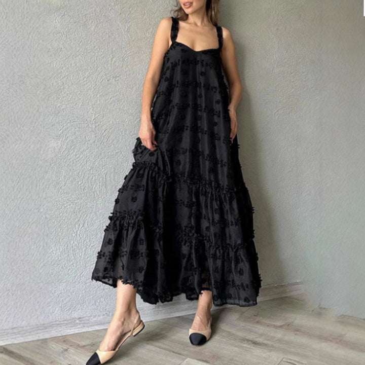 Damen Maxikleid mit Rüschen und floralen Applikationen Drune