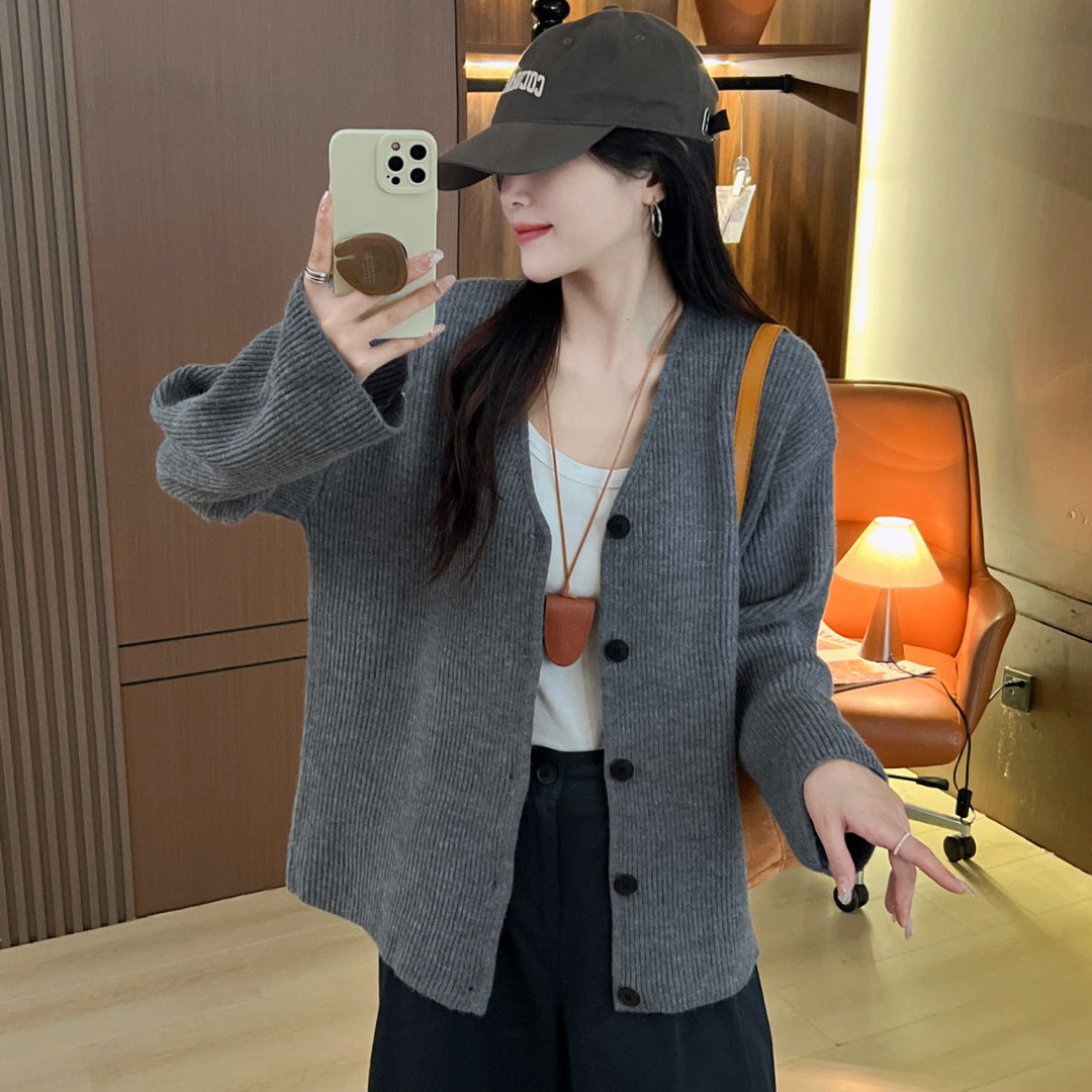 Damen Grobstrickjacke mit lässigem Schnitt und tiefen Ärmeln Drune