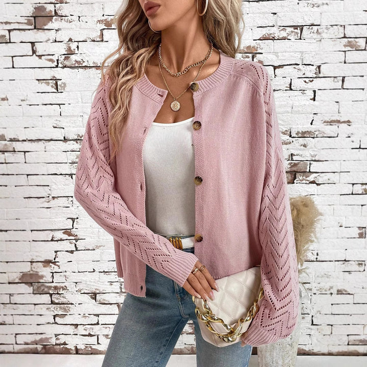 Damen feingestrickte Cardigan mit dekorativem Wellenmuster und Knopfleiste Drune