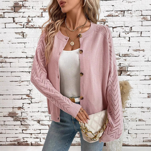 Damen feingestrickte Cardigan mit dekorativem Wellenmuster und Knopfleiste Drune