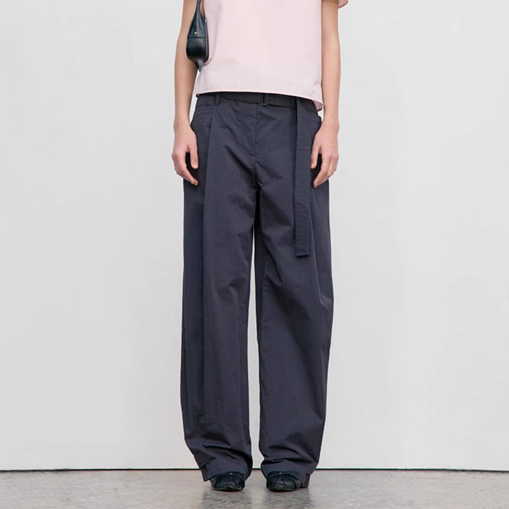 Damen Weit geschnittene Stoffhose mit Ton-in-Ton Gürtel Drune
