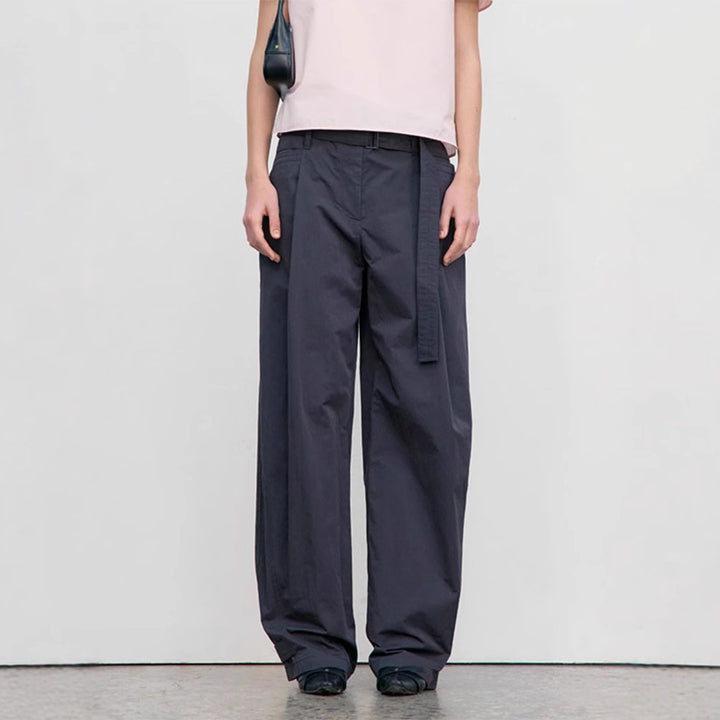 Damen Weit geschnittene Stoffhose mit Ton-in-Ton Gürtel Drune