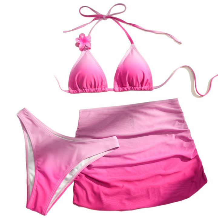 Damen Triangel-Bikini Set mit floralem Detail und Wickelrock Drune