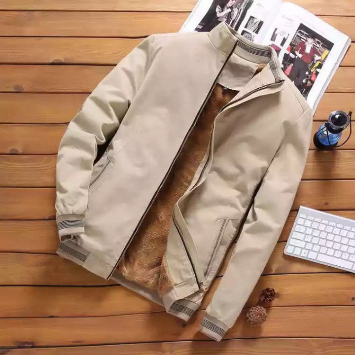 Herren nan Thermo-Stehkragenjacke mit weichem Teddyfutter, elastischen Kontrastbündchen und verdeckten Reißverschlusstaschen Drune