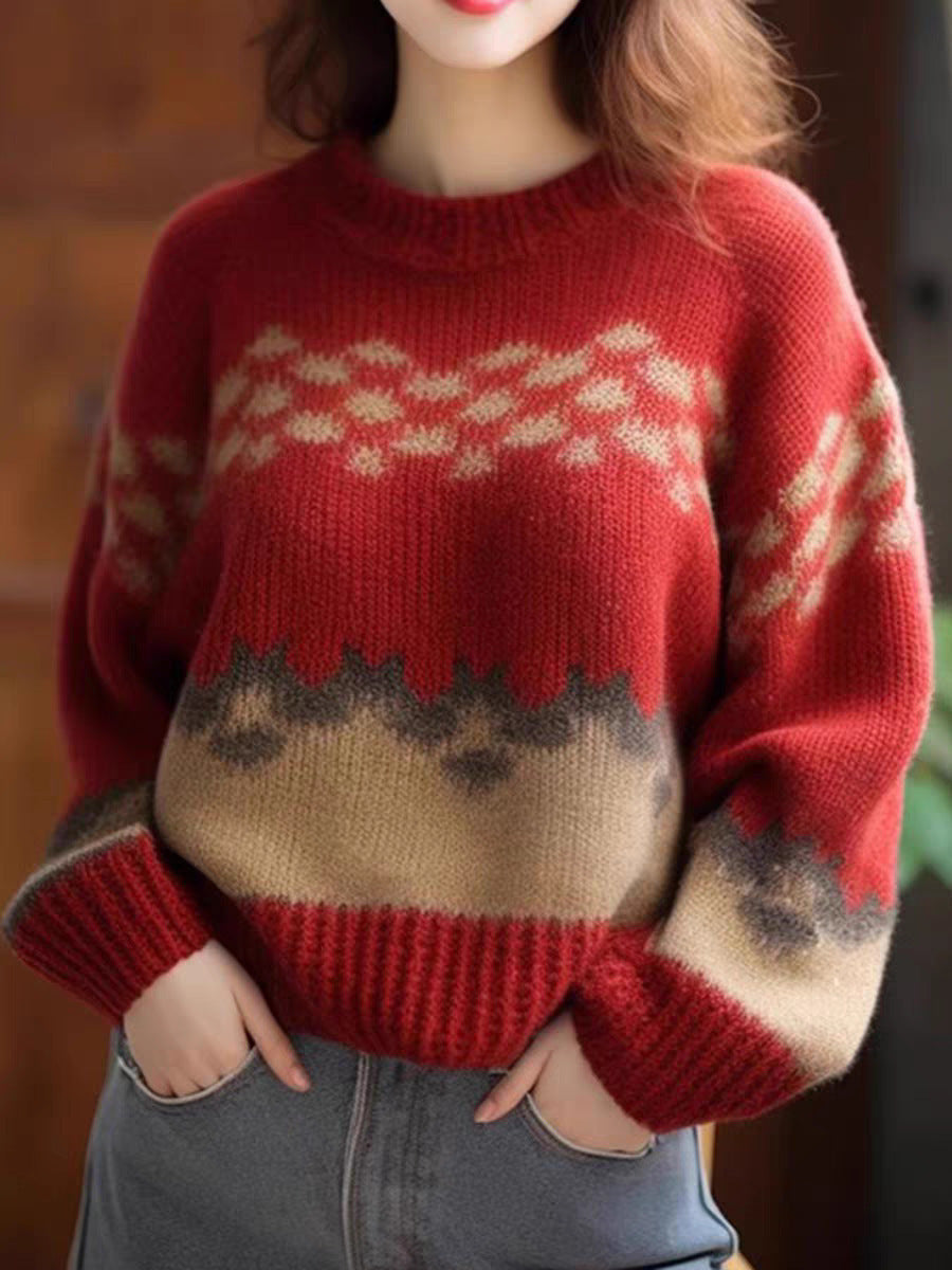 Damen Großer, lässiger Strickpullover mit grafischem Muster Drune