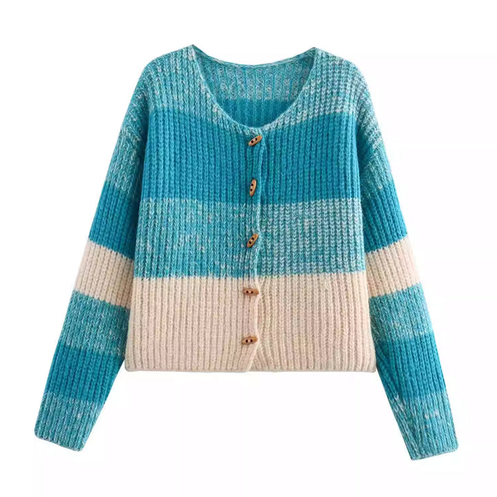 Damen Strickjacke mit elastischem Rippdesign und Holzknöpfen Drune