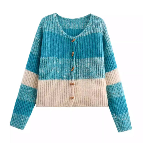Damen Strickjacke mit elastischem Rippdesign und Holzknöpfen Drune