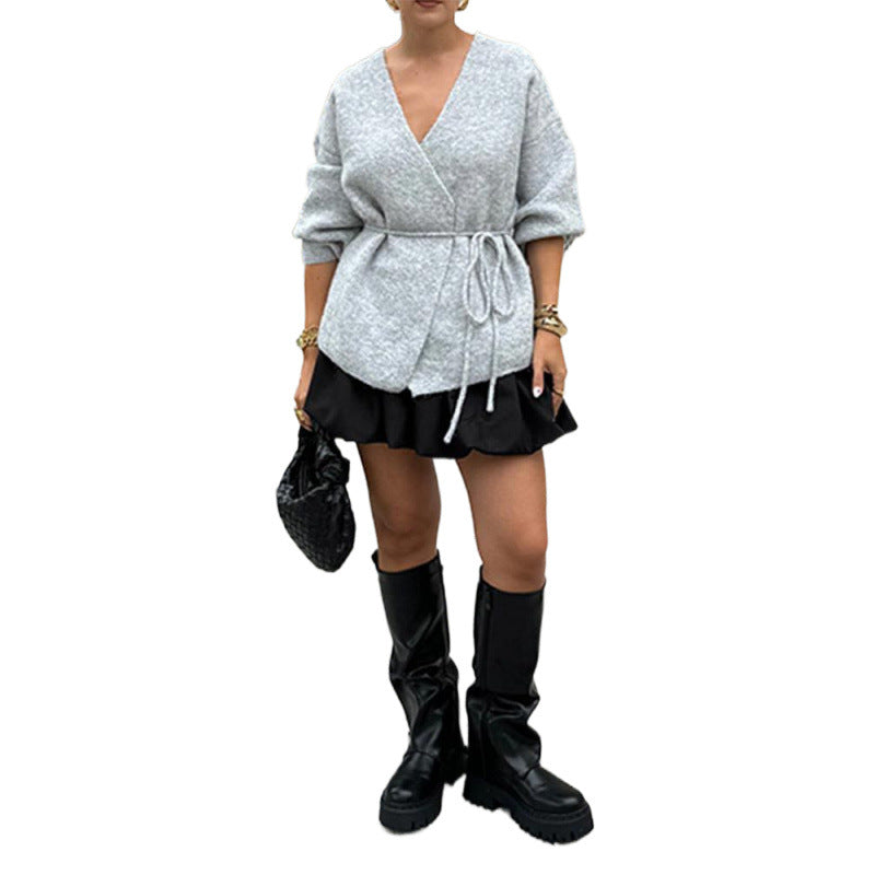Damen modische Wickeljacke aus weichem Strick Drune