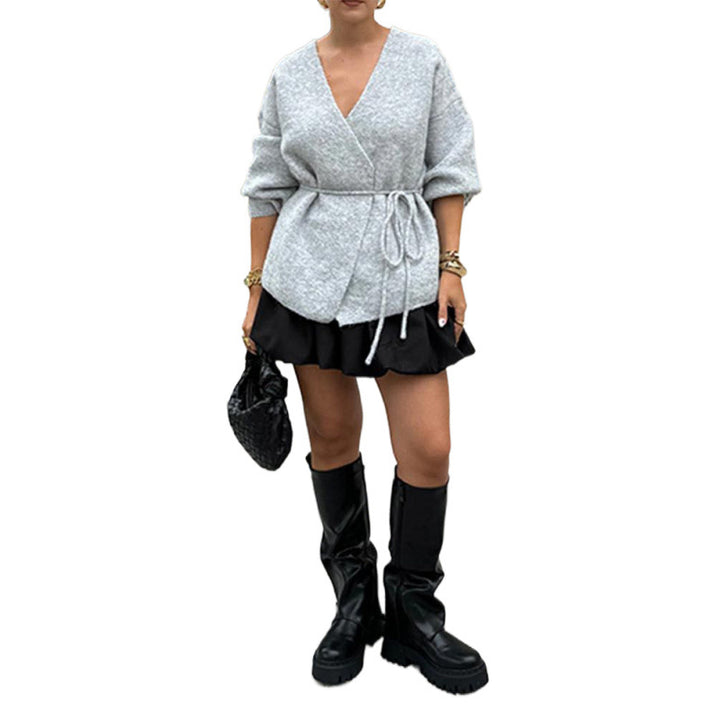 Damen modische Wickeljacke aus weichem Strick Drune