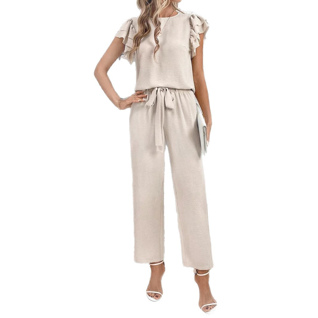 Frauen eleganter Rüschenärmel Jumpsuit Drune